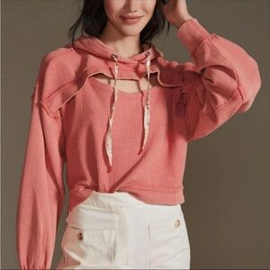 Anthropologie Pilcro LargeCut Out Hoodie Small Pink Relaxed Casual Comfy